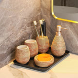 CeramiLux Vintage Bathroom Set – Shower Gel Bottle, Toothbrush Holder & Mouthwash Cup