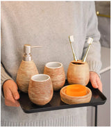 CeramiLux Vintage Bathroom Set – Shower Gel Bottle, Toothbrush Holder & Mouthwash Cup