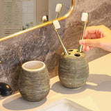 CeramiLux Vintage Bathroom Set – Shower Gel Bottle, Toothbrush Holder & Mouthwash Cup