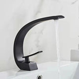 Curved Brass Bathroom Sink Faucet with Single Handle Hot and Cold Mixer