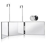GlamFold 360 – Portable 3-Panel Makeup Mirror with Adjustable Telescopic Hook