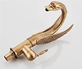 Gold Swan-Shaped Waterfall Bathroom Sink Faucet with Hot and Cold Mixer