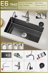 CascadeBlack Luxury Waterfall Undermount Kitchen Sink Set – Black Stainless Steel Single Bowl with Faucet & Soap Dispenser