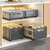 Pull-Out Metal Kitchen Storage Drawer Organizer Set – Sliding Spice Rack Trays | Space Saving Cabinet Storage | Easy Access Design