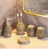 CeramiLux Vintage Bathroom Set – Shower Gel Bottle, Toothbrush Holder & Mouthwash Cup