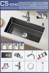 CascadeBlack Luxury Waterfall Undermount Kitchen Sink Set – Black Stainless Steel Single Bowl with Faucet & Soap Dispenser