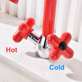 AUREVO Dual-Handle Washbasin Faucet – Luxury Rotatable Brass Mixer (Red/Green, Chrome Finish)