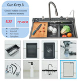 LuxSteel Digital Kitchen Sink – 29.5 × 17.7 in | Gun Grey | Wall-Mount | Waterfall Drain & Soap Dispenser
