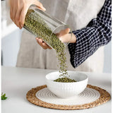 Modern Glass Food Storage Jar Set with Wooden Lids – Airtight Kitchen Containers | Freshness Seal | Multi-Grain Storage