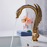 Gold Swan-Shaped Waterfall Bathroom Sink Faucet with Hot and Cold Mixer