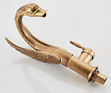 Gold Swan-Shaped Waterfall Bathroom Sink Faucet with Hot and Cold Mixer