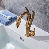 Gold Swan-Shaped Waterfall Bathroom Sink Faucet with Hot and Cold Mixer