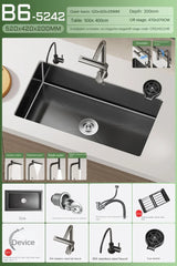 CascadeBlack Luxury Waterfall Undermount Kitchen Sink Set – Black Stainless Steel Single Bowl with Faucet & Soap Dispenser
