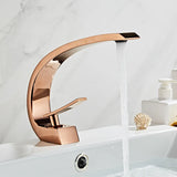 Curved Brass Bathroom Sink Faucet with Single Handle Hot and Cold Mixer