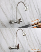Wall Mounted Stainless Steel Kitchen Faucet with Flexible 360° Swivel Spout and Hot Cold Mixer