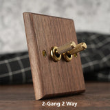 RetroLux Black Walnut Toggle Wall Switch – 1–4 Gang with Brass Lever & Optional USB