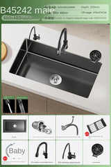 CascadeBlack Luxury Waterfall Undermount Kitchen Sink Set – Black Stainless Steel Single Bowl with Faucet & Soap Dispenser