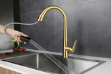 Pull-Out Kitchen Faucet in Brushed Gold Stainless Steel – Modern Sink Mixer for Hot and Cold Water