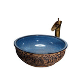 MarbleGlow Round Ceramic Vessel Sink with Waterfall Faucet