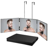 GlamFold 360 – Portable 3-Panel Makeup Mirror with Adjustable Telescopic Hook