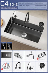 CascadeBlack Luxury Waterfall Undermount Kitchen Sink Set – Black Stainless Steel Single Bowl with Faucet & Soap Dispenser