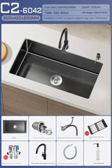 CascadeBlack Luxury Waterfall Undermount Kitchen Sink Set – Black Stainless Steel Single Bowl with Faucet & Soap Dispenser