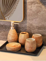 CeramiLux Vintage Bathroom Set – Shower Gel Bottle, Toothbrush Holder & Mouthwash Cup