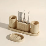 AureliaStone Luxury Limestone Bathroom Set – Toothbrush Holder, Soap Dispenser & Tray