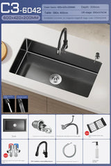CascadeBlack Luxury Waterfall Undermount Kitchen Sink Set – Black Stainless Steel Single Bowl with Faucet & Soap Dispenser