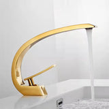 Curved Brass Bathroom Sink Faucet with Single Handle Hot and Cold Mixer
