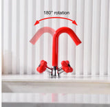 AUREVO Dual-Handle Washbasin Faucet – Luxury Rotatable Brass Mixer (Red/Green, Chrome Finish)