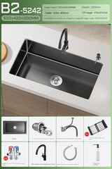 CascadeBlack Luxury Waterfall Undermount Kitchen Sink Set – Black Stainless Steel Single Bowl with Faucet & Soap Dispenser