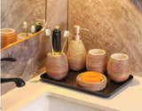CeramiLux Vintage Bathroom Set – Shower Gel Bottle, Toothbrush Holder & Mouthwash Cup