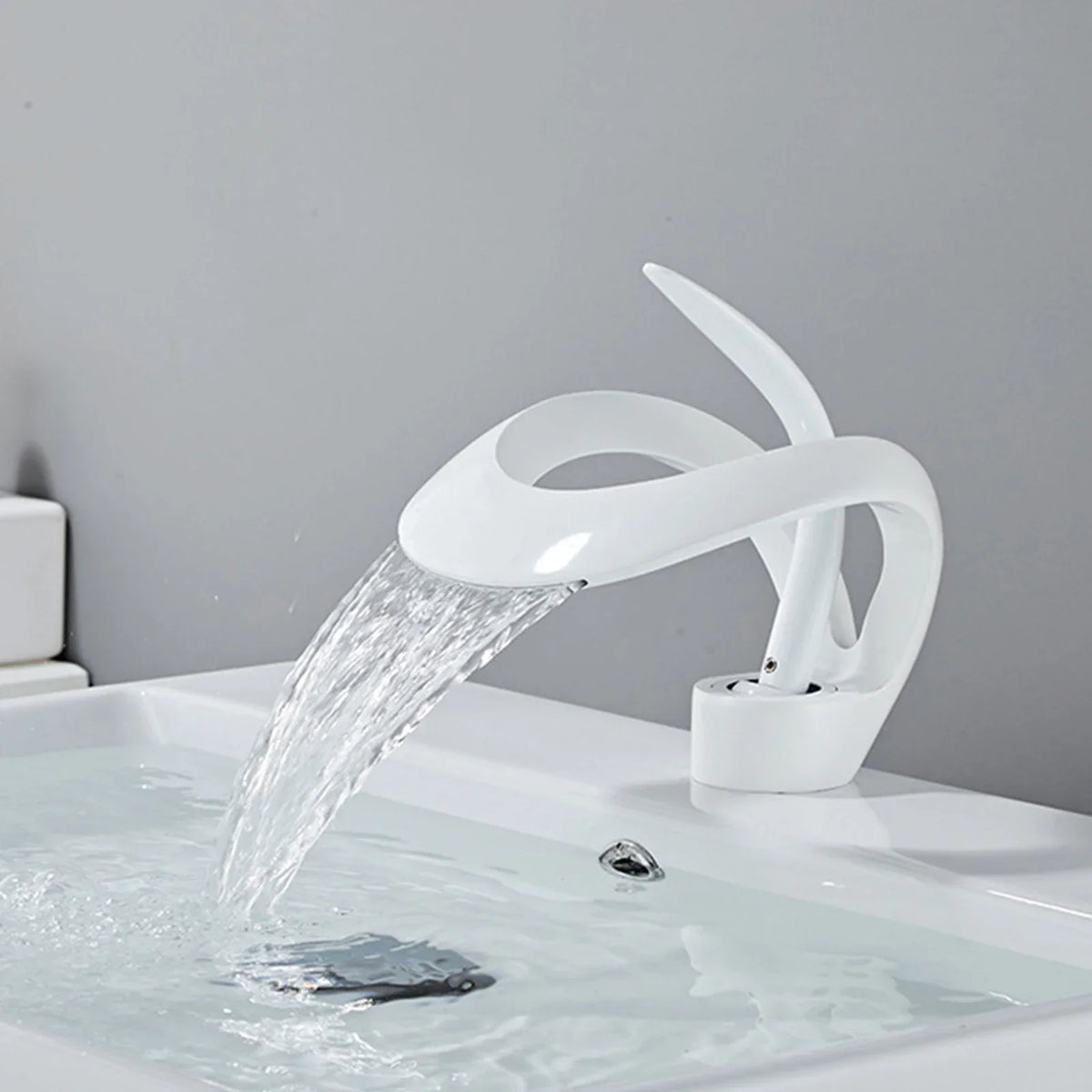 AquaLuxe Waterfall Faucet – Modern White Design with Warm & Cold Water Control