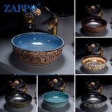 MarbleGlow Round Ceramic Vessel Sink with Waterfall Faucet