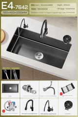 CascadeBlack Luxury Waterfall Undermount Kitchen Sink Set – Black Stainless Steel Single Bowl with Faucet & Soap Dispenser