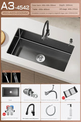 CascadeBlack Luxury Waterfall Undermount Kitchen Sink Set – Black Stainless Steel Single Bowl with Faucet & Soap Dispenser