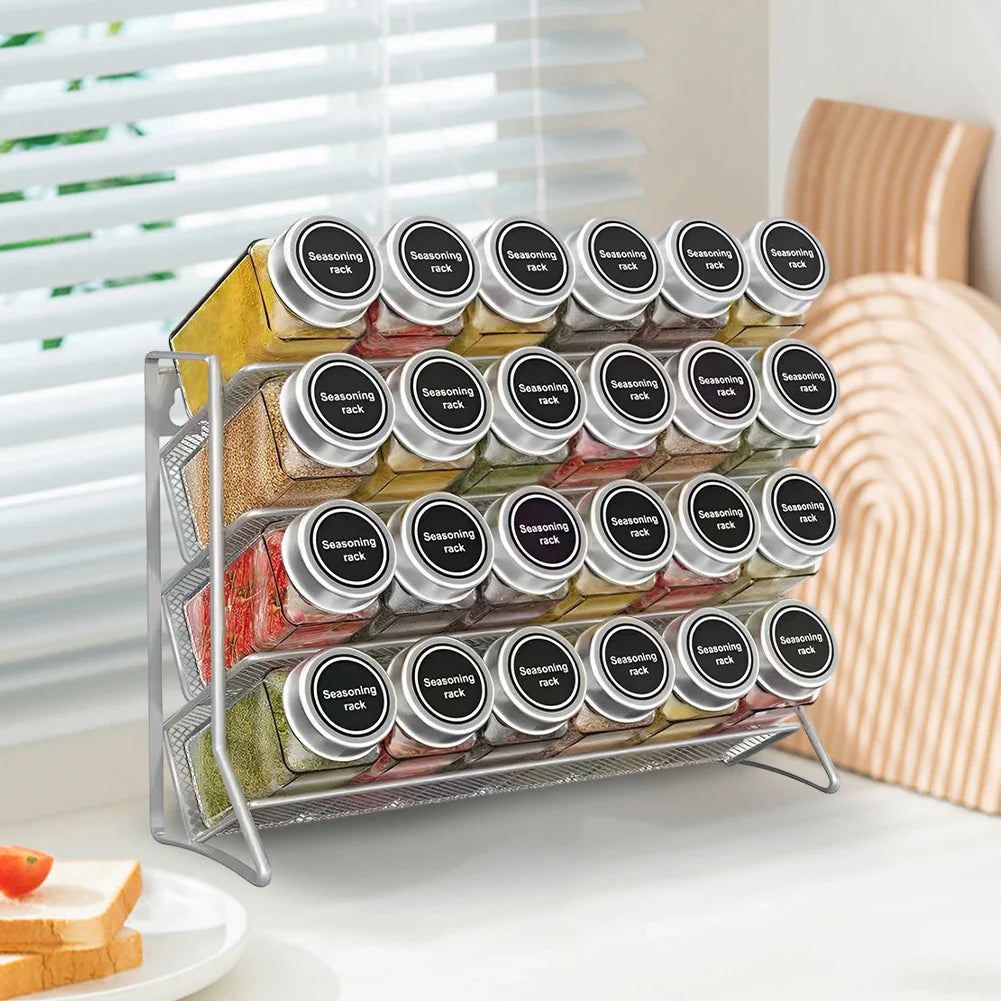 4 Tier Wall Mounted Spice Rack Organizer Premium – Carbon Steel Kitchen Shelf | Pantry Cabinet Storage | Space Saving Design