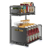 2-Tier Pull Out Kitchen Storage Basket Carbon Steel – Adjustable Under Sink Organizer | Sliding Drawer Rack | Space Saving Design