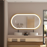 Luvodi Luxury Oval LED Bathroom Mirror – Gold Aluminum Frame with Anti-Fog Function (32×20 in)