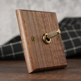 RetroLux Black Walnut Toggle Wall Switch – 1–4 Gang with Brass Lever & Optional USB