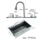 LuxSteel Digital Kitchen Sink – 29.5 × 17.7 in | Gun Grey | Wall-Mount | Waterfall Drain & Soap Dispenser