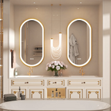 Luvodi Luxury Oval LED Bathroom Mirror – Gold Aluminum Frame with Anti-Fog Function (32×20 in)