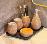 CeramiLux Vintage Bathroom Set – Shower Gel Bottle, Toothbrush Holder & Mouthwash Cup