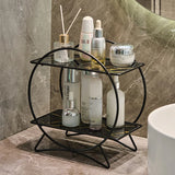 AureliaTower Premium 2-Tier Bathroom & Makeup Organizer – Gold/Black with Marble-Style Ceramic Trays