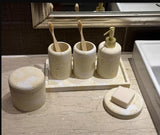 Travella Travertine Bathroom Set – Luxury Stone Soap Dispenser & Bathroom Organizer