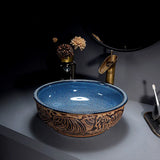 MarbleGlow Round Ceramic Vessel Sink with Waterfall Faucet