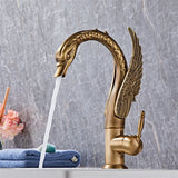 Gold Swan-Shaped Waterfall Bathroom Sink Faucet with Hot and Cold Mixer