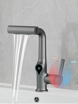 Digital Temperature Display Waterfall Bathroom Sink Faucet with Adjustable Spout Mixer