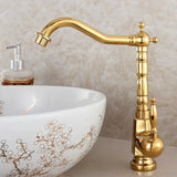 RegalFlow 360° Antique Gold Faucet – Rotating Basin Mixer for Hot & Cold Water